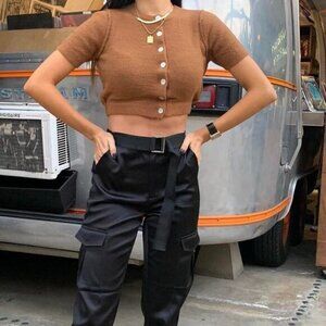 WILFRED FREE Aritzia Novalie Cropped Cardigan in Amber Earth Sz XXS